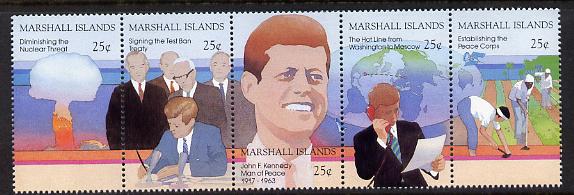 Marshall Islands 1988 25th Anniversary of Assassination of John F Kennedy strip of 5 unmounted mint SG 194-98, stamps on , stamps on  stamps on kennedy, stamps on  stamps on usa presidents, stamps on  stamps on death, stamps on  stamps on nuclear, stamps on  stamps on atomic, stamps on  stamps on peace, stamps on  stamps on telephones