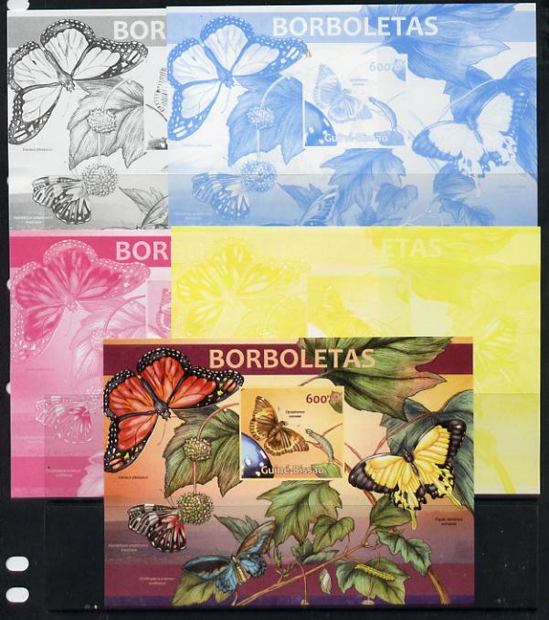 Guinea - Bissau 2013 Butterflies #02 m/sheet - the set of 5 imperf progressive proofs comprising the 4 individual colours plus all 4-colour composite, unmounted mint , stamps on , stamps on  stamps on butterflies