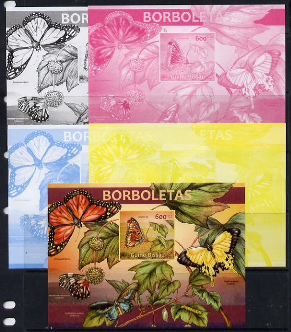 Guinea - Bissau 2013 Butterflies #03 m/sheet - the set of 5 imperf progressive proofs comprising the 4 individual colours plus all 4-colour composite, unmounted mint , stamps on butterflies