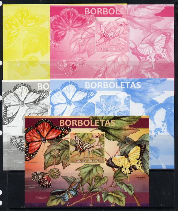 Guinea - Bissau 2013 Butterflies #05 m/sheet - the set of 5 imperf progressive proofs comprising the 4 individual colours plus all 4-colour composite, unmounted mint , stamps on , stamps on  stamps on butterflies