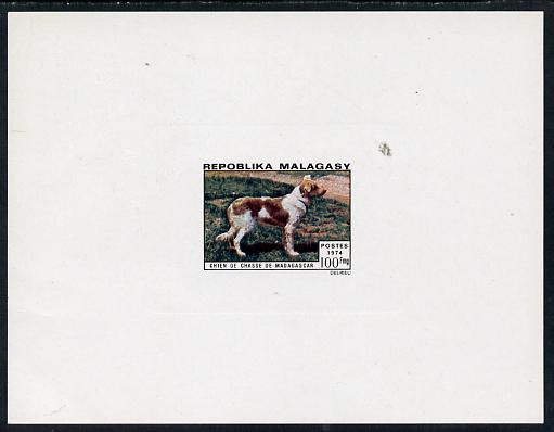 Malagasy Republic 1974 Dogs 100f imperf deluxe sheet in issued colours on thin card, as SG 290, stamps on , stamps on  stamps on dogs
