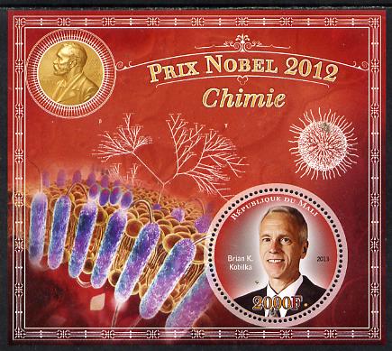 Mali 2013 Nobel Prize Winners for 2012 - Brian K Kobilka (Chemistry) perf s/sheet containing circular value unmounted mint, stamps on , stamps on  stamps on personalities, stamps on  stamps on nobel, stamps on  stamps on chemistry, stamps on  stamps on shaped