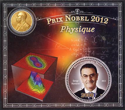 Mali 2013 Nobel Prize Winners for 2012 - Serge Haroche (Physics) perf s/sheet containing circular value unmounted mint, stamps on personalities, stamps on nobel, stamps on physics, stamps on shaped