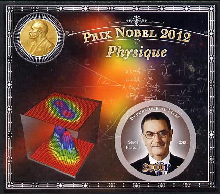 Mali 2013 Nobel Prize Winners for 2012 - Serge Haroche (Physics) imperf s/sheet containing circular value unmounted mint, stamps on , stamps on  stamps on personalities, stamps on  stamps on nobel, stamps on  stamps on physics, stamps on  stamps on shaped