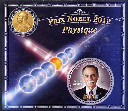 Mali 2013 Nobel Prize Winners for 2012 - David J Wineland (Physics) perf s/sheet containing circular value unmounted mint, stamps on , stamps on  stamps on personalities, stamps on  stamps on nobel, stamps on  stamps on physics, stamps on  stamps on shaped