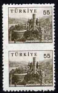 Turkey 1959 def 55k (Coal Mine) fine lightly mounted mint vert pair imperf between, SG 1862 var, stamps on , stamps on  stamps on mining    coal