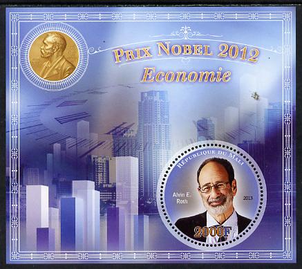 Mali 2013 Nobel Prize Winners for 2012 - Alvin E Roth (Economics) perf s/sheet containing circular value unmounted mint, stamps on , stamps on  stamps on personalities, stamps on  stamps on nobel, stamps on  stamps on finance, stamps on  stamps on money, stamps on  stamps on shaped