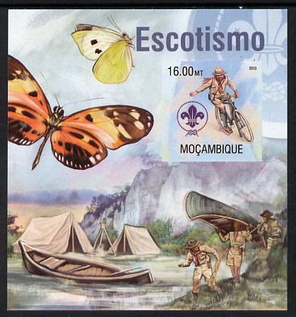 Mozambique 2013 Scouting & Butterflies #1 imperf m/sheet unmounted mint. Note this item is privately produced and is offered purely on its thematic appeal, stamps on , stamps on  stamps on scouts, stamps on  stamps on butterflies, stamps on  stamps on canoes, stamps on  stamps on bicycles