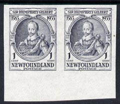Newfoundland 1933 Sir Humphrey Gilbert 1c slate unmounted mint imperf pair, SG 236a, stamps on , stamps on  stamps on explorers, stamps on  stamps on  kg5 , stamps on  stamps on 