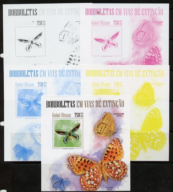 Guinea - Bissau 2013 Butterflies #09 m/sheet - the set of 5 imperf progressive proofs comprising the 4 individual colours plus all 4-colour composite, unmounted mint , stamps on , stamps on  stamps on butterflies