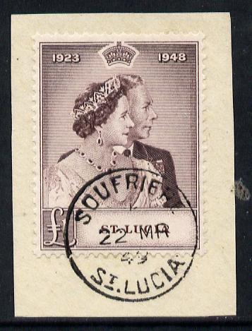 St Lucia 1948 KG6 Royal Silver Wedding \A31 on piece with full SOUFRIES cds cancel SG 145, stamps on , stamps on  kg6 , stamps on royalty, stamps on silver wedding