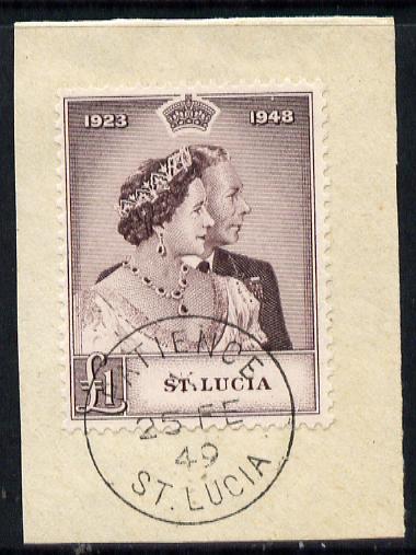 St Lucia 1948 KG6 Royal Silver Wedding \A31 on piece with full PATIENCE cds cancel SG 145, stamps on , stamps on  kg6 , stamps on royalty, stamps on silver wedding
