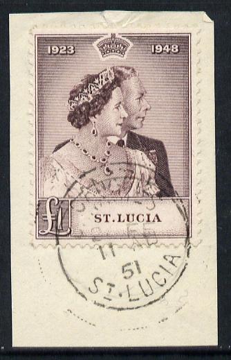 St Lucia 1948 KG6 Royal Silver Wedding \A31 on piece with full CANARIES cds cancel SG 145, stamps on , stamps on  kg6 , stamps on royalty, stamps on silver wedding