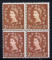 Great Britain 1958-65 Wilding Crowns 2d block of 4 upper two stamp on double paper due to paper join, unmounted min5, stamps on , stamps on  stamps on great britain 1958-65 wilding crowns 2d block of 4 upper two stamp on double paper due to paper join, stamps on  stamps on  unmounted min5