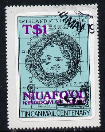 Tonga - Niuafoou 1983 Maps 1p on 2p typo surcharge fine used SG 15a, stamps on , stamps on maps, stamps on self adhesive
