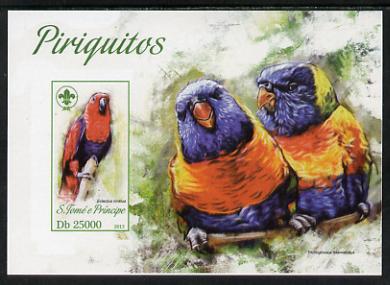 St Thomas & Prince Islands 2013 Parrots #4 with Scout Logo imperf m/sheet unmounted mint. Note this item is privately produced and is offered purely on its thematic appeal, stamps on , stamps on  stamps on scouts, stamps on  stamps on birds, stamps on  stamps on parrots