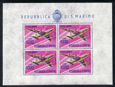 San Marino 1963-65 Boeing 707 1,000L special sheetlet of 4 values unmounted mint SG 742, stamps on aviation