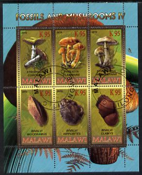 Malawi 2010 Fossils & Mushrooms #2 perf sheetlet containing 6 values cto used, stamps on fossils, stamps on minerals, stamps on fungi