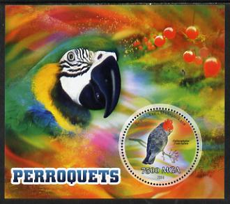 Madagascar 2014 Parrots perf m/sheet containing one circular value unmounted mint, stamps on birds, stamps on parrots, stamps on circular, stamps on shaped