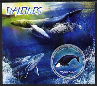 Madagascar 2014 Whales perf m/sheet containing one circular value unmounted mint, stamps on , stamps on  stamps on whales, stamps on  stamps on marine life, stamps on  stamps on circular, stamps on  stamps on shaped