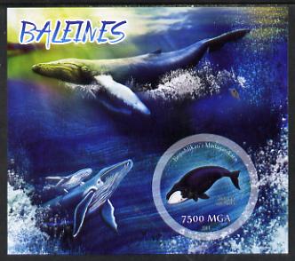 Madagascar 2014 Whales imperf m/sheet containing one circular value unmounted mint, stamps on whales, stamps on marine life, stamps on circular, stamps on shaped