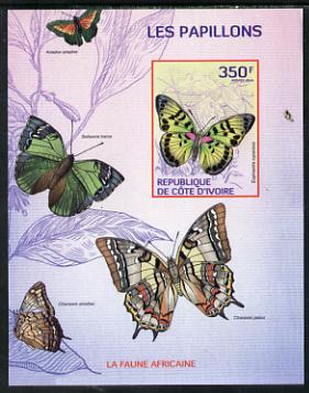 Ivory Coast 2014 Butterflies #2 imperf m/sheet unmounted mint. Note this item is privately produced and is offered purely on its thematic appeal, stamps on butterflies, stamps on 