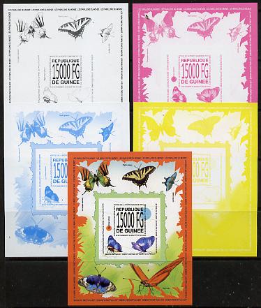 Guinea - Conakry 2013 Butterflies #4 m/sheet - the set of 5 imperf progressive proofs comprising the 4 individual colours plus all 4-colour composite, unmounted mint , stamps on butterflies, stamps on 
