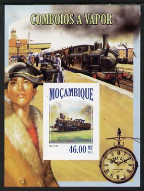 Mozambique 2013 Steam Trains #06 imperf s/sheet unmounted mint. Note this item is privately produced and is offered purely on its thematic appeal, stamps on , stamps on  stamps on railways, stamps on  stamps on clocks