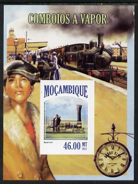 Mozambique 2013 Steam Trains #07 imperf s/sheet unmounted mint. Note this item is privately produced and is offered purely on its thematic appeal, stamps on railways, stamps on clocks