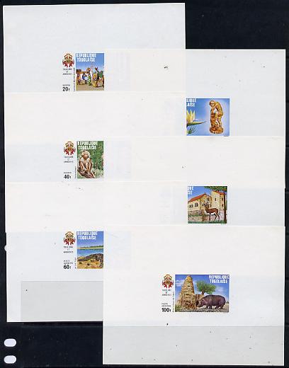 Togo 1971 Tourism set of 6 individual imperf deluxe sheets unmounted mint as SG 821-6, stamps on animals, stamps on flowers, stamps on reptiles, stamps on tourism, stamps on apes