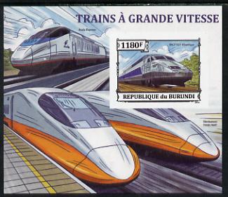 Burundi 2013 High Speed Trains - SNCF TGV Atlantique imperf deluxe sheet unmounted mint, stamps on , stamps on  stamps on railways