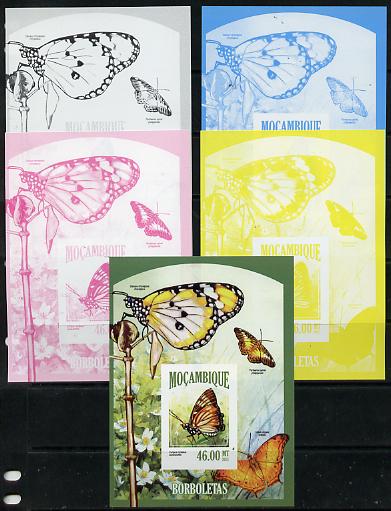 Mozambique 2013 Butterflies #6 deluxe sheet - the set of 5 imperf progressive proofs comprising the 4 individual colours plus all 4-colour composite, unmounted mint , stamps on butterflies