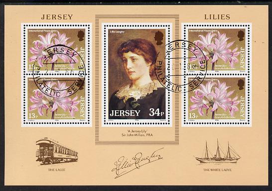 Jersey 1986 Jersey Lilies m/sheet cto used, SG MS 382, stamps on personalities, stamps on flowers, stamps on lilies, stamps on entertainment