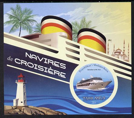 Madagascar 2014 Cruise Ships imperf souvenir sheet containing circular shaped value unmounted mint , stamps on shaped, stamps on ships, stamps on lighthouses