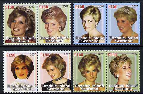 Easdale 2007 Princess Diana perf set of 8 x A31.50 values (4 se-tenant pairs) unmounted mint, stamps on , stamps on  stamps on personalities, stamps on  stamps on diana, stamps on  stamps on royalty, stamps on  stamps on women