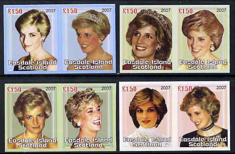 Easdale 2007 Princess Diana imperf set of 8 x \A31.50 values (4 se-tenant pairs) unmounted mint, stamps on personalities, stamps on diana, stamps on royalty, stamps on women