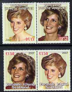 Easdale 2007 Princess Diana \A31.50 #2 perf se-tenant pair with images transposed and Country, value & date inverted (normal shown here for comparison but is not included..., stamps on personalities, stamps on diana, stamps on royalty, stamps on women