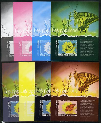 Guinea - Conakry 2014 Butterflies #2 s/sheet - the set of 8 imperf progressive proofs comprising the 4 individual colours plus various 2, 3 and all 4-colour composites, unmounted mint , stamps on butterflies