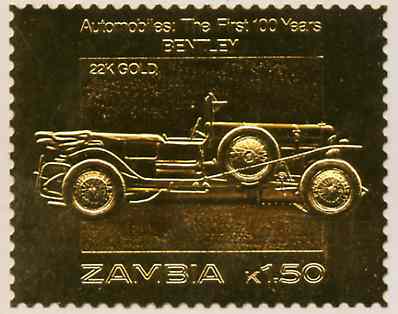 Zambia 1987 Classic Cars 1k50 Bentley in 22k gold foil unmounted mint, stamps on cars    bentley