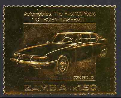 Zambia 1987 Classic Cars 1k50 Citroen-Maserati in 22k gold foil unmounted mint, stamps on , stamps on  stamps on cars     citroen maserati