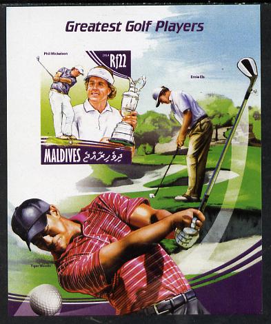 Maldive Islands 2014 Greatest Golf Players - Phil Mickelson imperf s/sheet unmounted mint. Note this item is privately produced and is offered purely on its thematic appeal, stamps on personalities, stamps on sport, stamps on golf