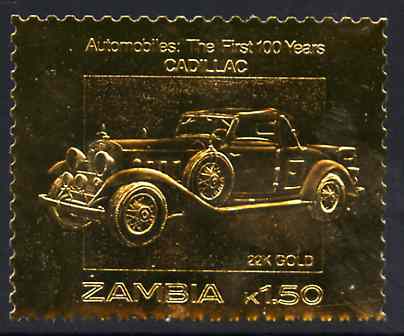 Zambia 1987 Classic Cars 1k50 Cadillac in 22k gold foil unmounted mint, stamps on cars     cadillac