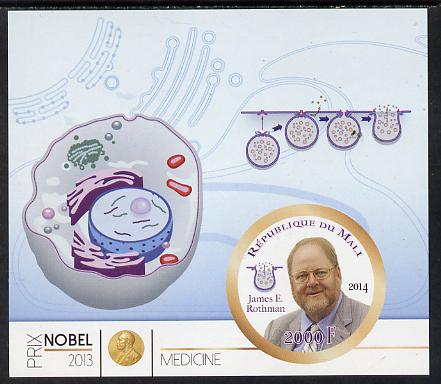 Mali 2014 Nobel Prize for Medicine (2013) - James E Rothman imperf s/sheet containing one circular value unmounted mint , stamps on nobel, stamps on personalities, stamps on shaped, stamps on medical, stamps on 