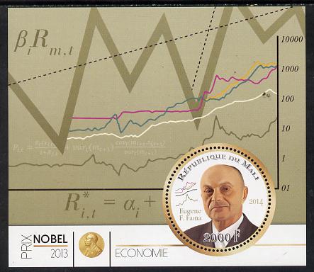 Mali 2014 Nobel Prize for Economics (2013) - Eugene F Fama perf s/sheet containing one circular value unmounted mint , stamps on nobel, stamps on personalities, stamps on shaped, stamps on economics, stamps on finance, stamps on 