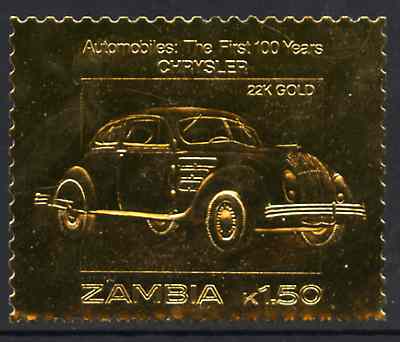Zambia 1987 Classic Cars 1k50 Chrysler in 22k gold foil unmounted mint, stamps on cars     chrysler