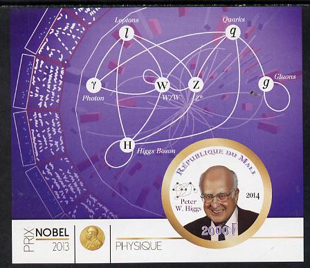 Mali 2014 Nobel Prize for Physics (2013) - Peter W Higgs imperf s/sheet containing one circular value unmounted mint , stamps on nobel, stamps on personalities, stamps on shaped, stamps on physics, stamps on science