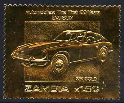 Zambia 1987 Classic Cars 1k50 Datsun in 22k gold foil unmounted mint, stamps on cars     datsun