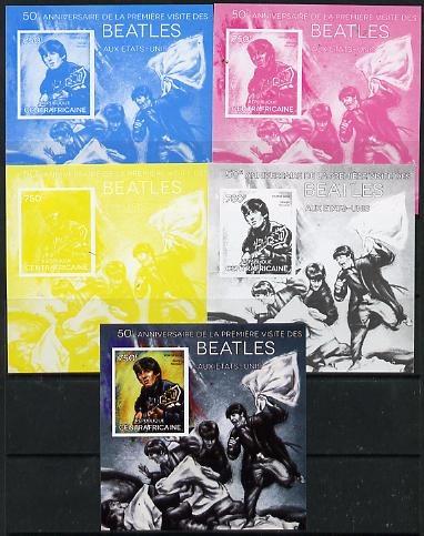 Central African Republic 2014 The Beatles - George Harrison deluxe m/sheet - the set of 5 imperf progressive proofs comprising the 4 individual colours plus all 4-colour composite, unmounted mint , stamps on , stamps on  stamps on personalities, stamps on  stamps on music, stamps on  stamps on pops, stamps on  stamps on beatles