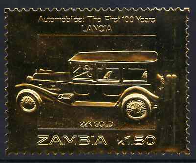 Zambia 1987 Classic Cars 1k50 Lancia in 22k gold foil unmounted mint, stamps on cars      lancia
