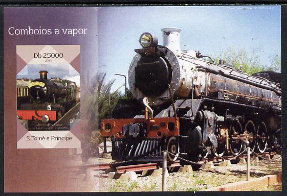 St Thomas & Prince Islands 2014 Steam Trains #2 imperf s/sheet unmounted mint. Note this item is privately produced and is offered purely on its thematic appeal, stamps on , stamps on  stamps on railways